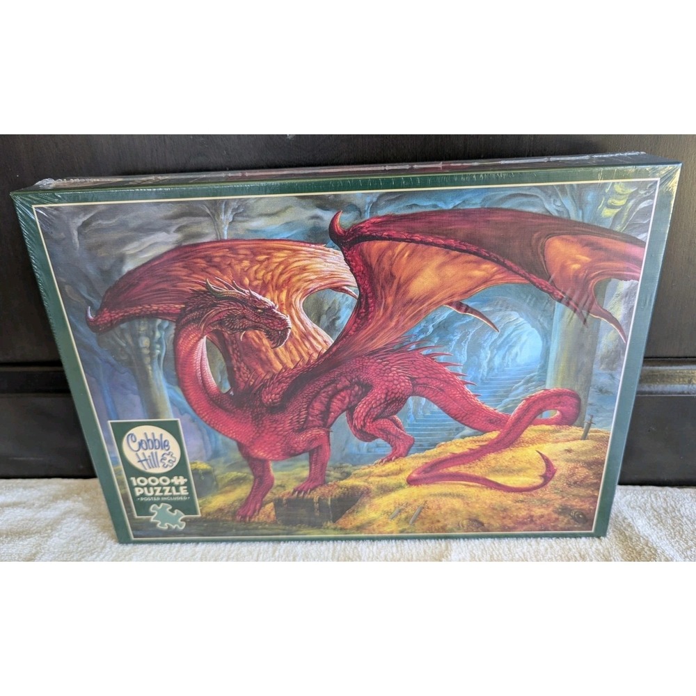 Cobble Hill 1000 Piece Puzzle Red Dragon's Treasure Gold with Poster NEW SEALED